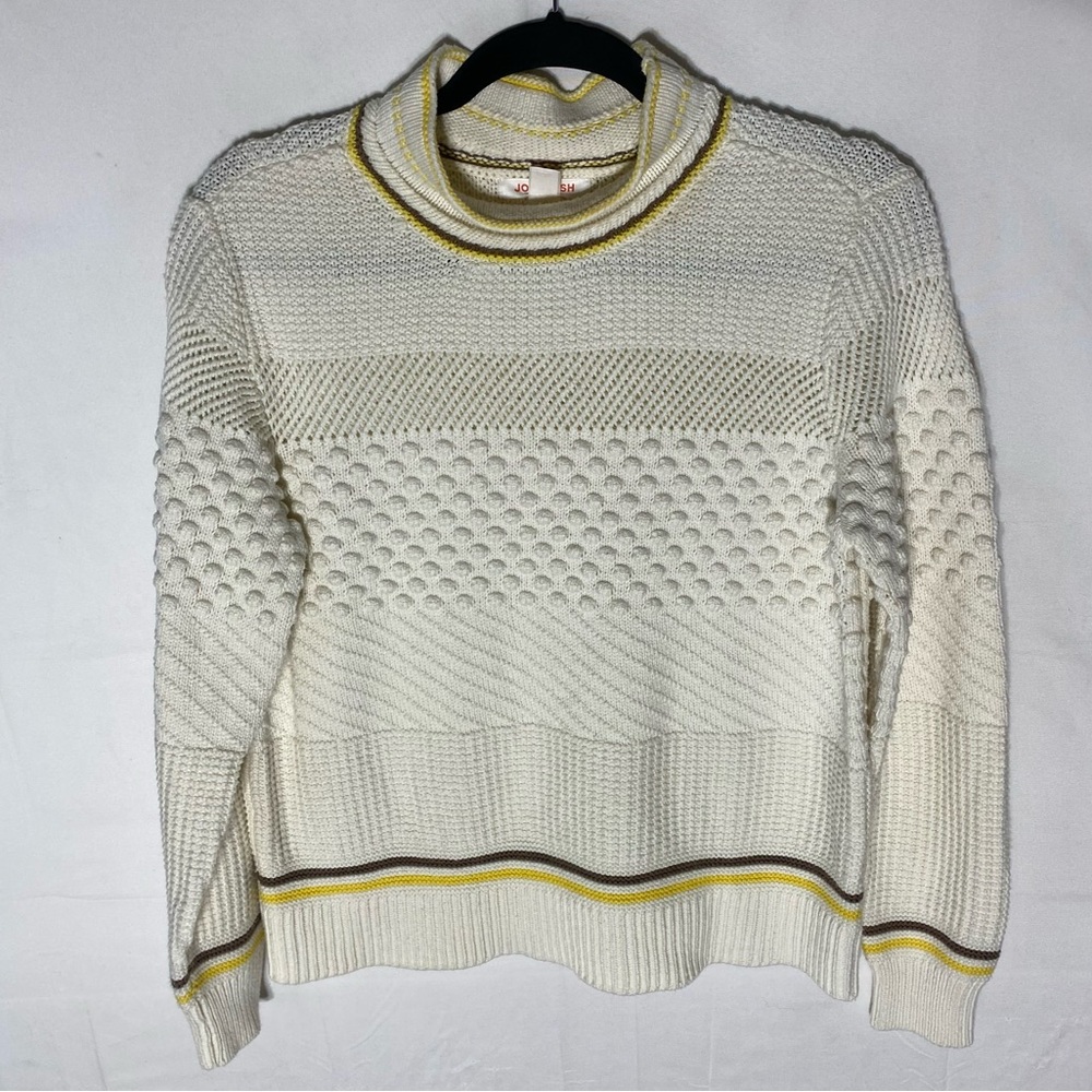 Joe Fresh Cream Textured Knit Mock Neck Sweater with Yellow & Black Accents M